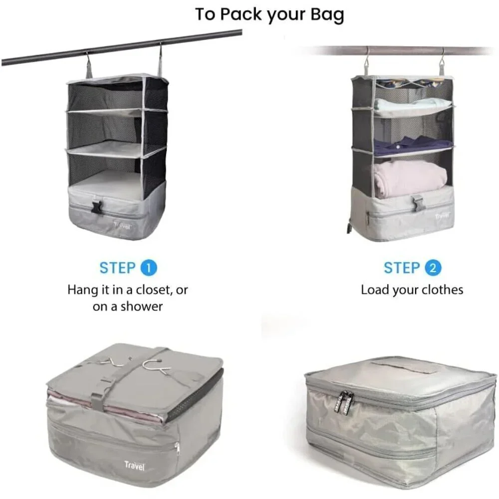 Grand Fusion Stow-N-Go Portable Hanging Travel Shelves, Packing Organizer / NEW
